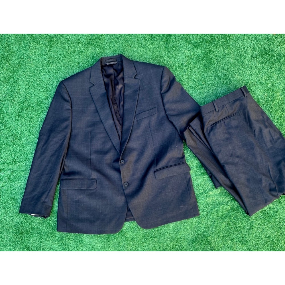 Lauren Ralph Lauren Mens Navy Blue Glen Plaid Two Button Suit Set
